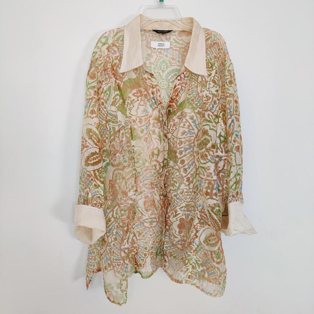 Attitude Women's Sheer Floral Tunic Top Size 1X